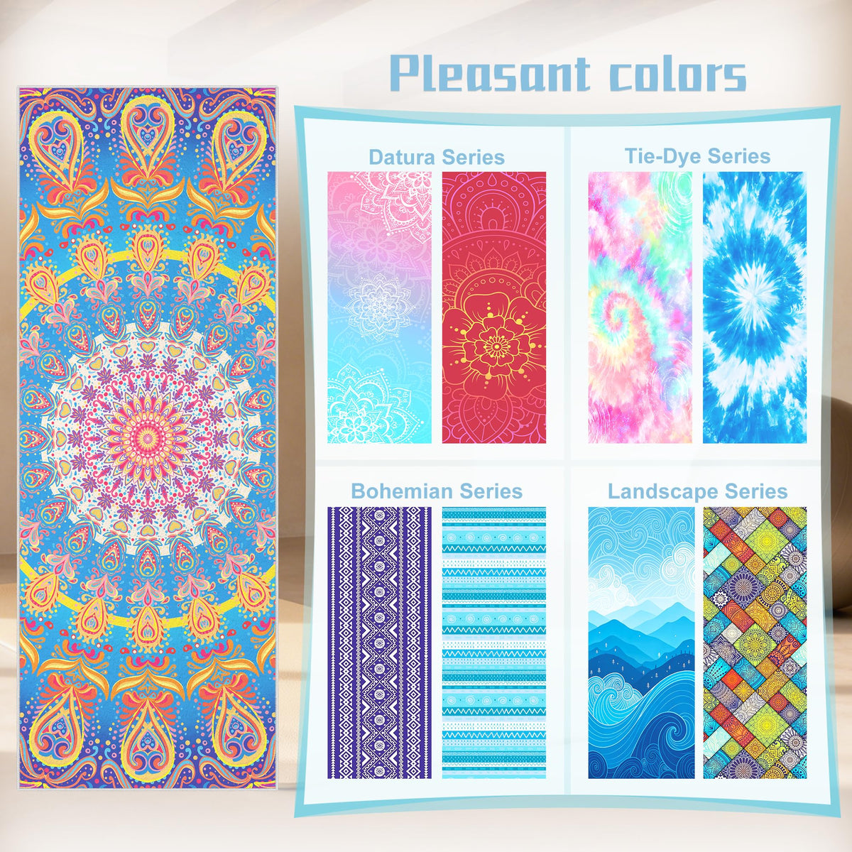 Yoga Towel Absorbent Yoga Mat Towel for Hot Yoga Non Slip (Rainbow / Casual)