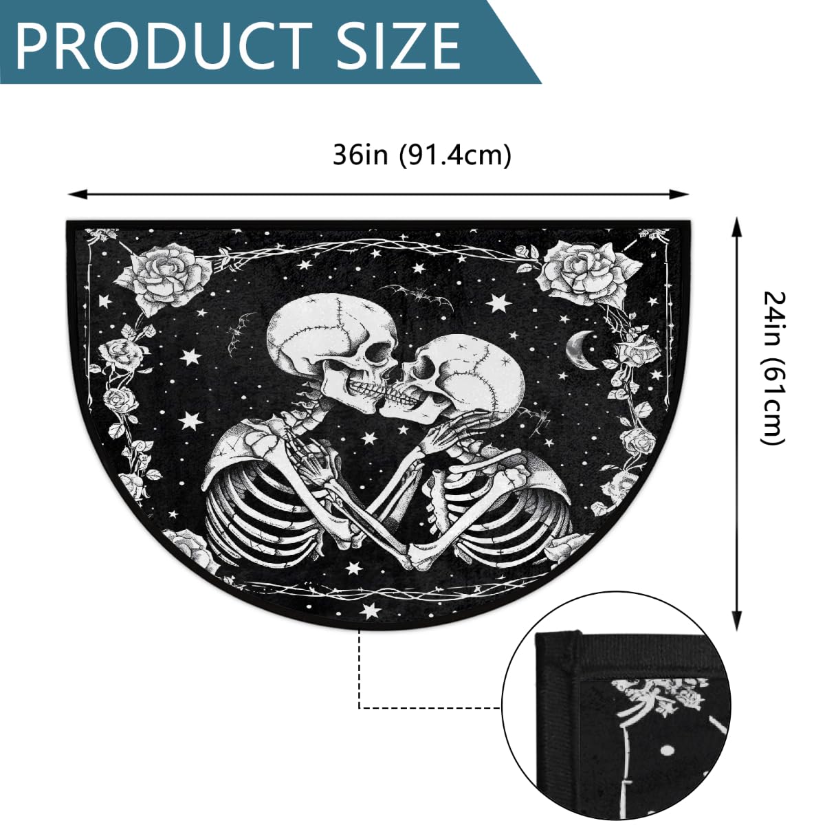 Half Round Door Mat Halloween Flower White Skull Non (F 04)