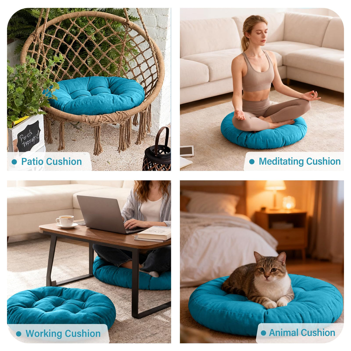 22 Inch Floor Cushion (Round|blue / 2 Count (Pack of 1))