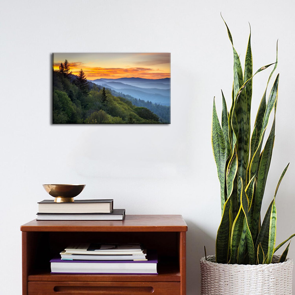Great Smoky Mountains Wall Art Blue Ridge Mountain Sunset Landscape Canvas Print National Park Nature Forest North Carolina Scenery Artwork for Living Room Bedroom Office Home Decorations Framed 12x16 (16"L x 12"W / Great Smoky Mountain)