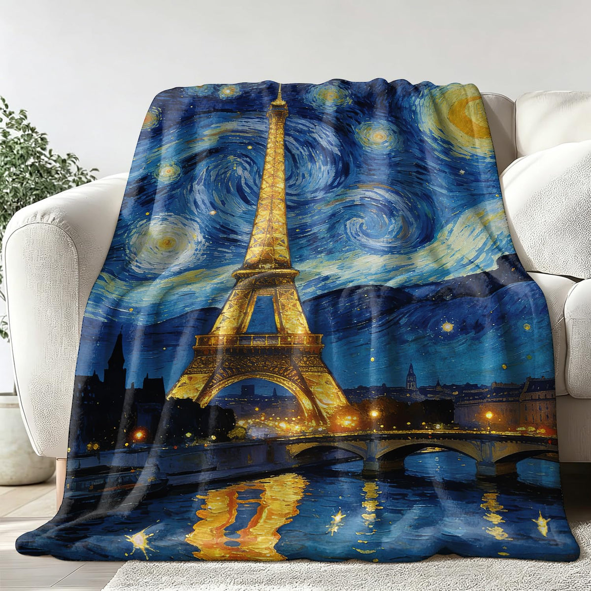 Eiffel Tower Throw Blanket Paris Starry Night Cozy Plush Flannel 60"X80" (Eiffel Tower / 60"X80")