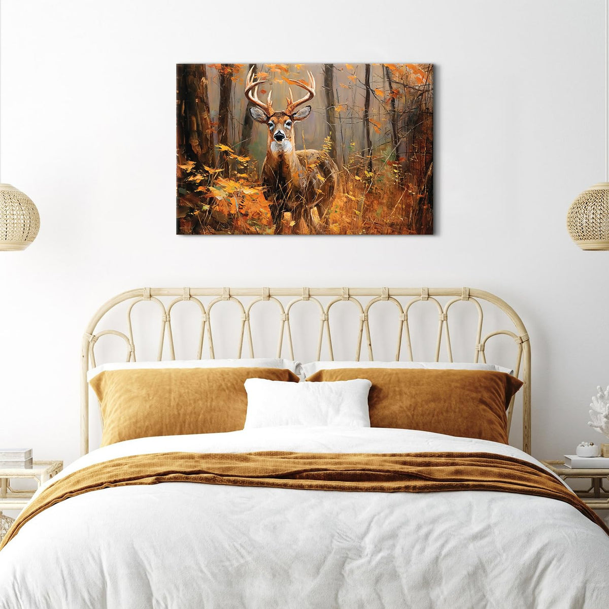 Fall Canvas Wall Art Deer Pictures Wall Decor Autumn Forest Animal Poster Rustic Farmhouse Wildlife Paintings Vintage Woodland Elk Prints Nature Country Deer Canvas Artwork for Cabin Home Decorations 24x36" (36"L x 24"W / Fall Deer02)