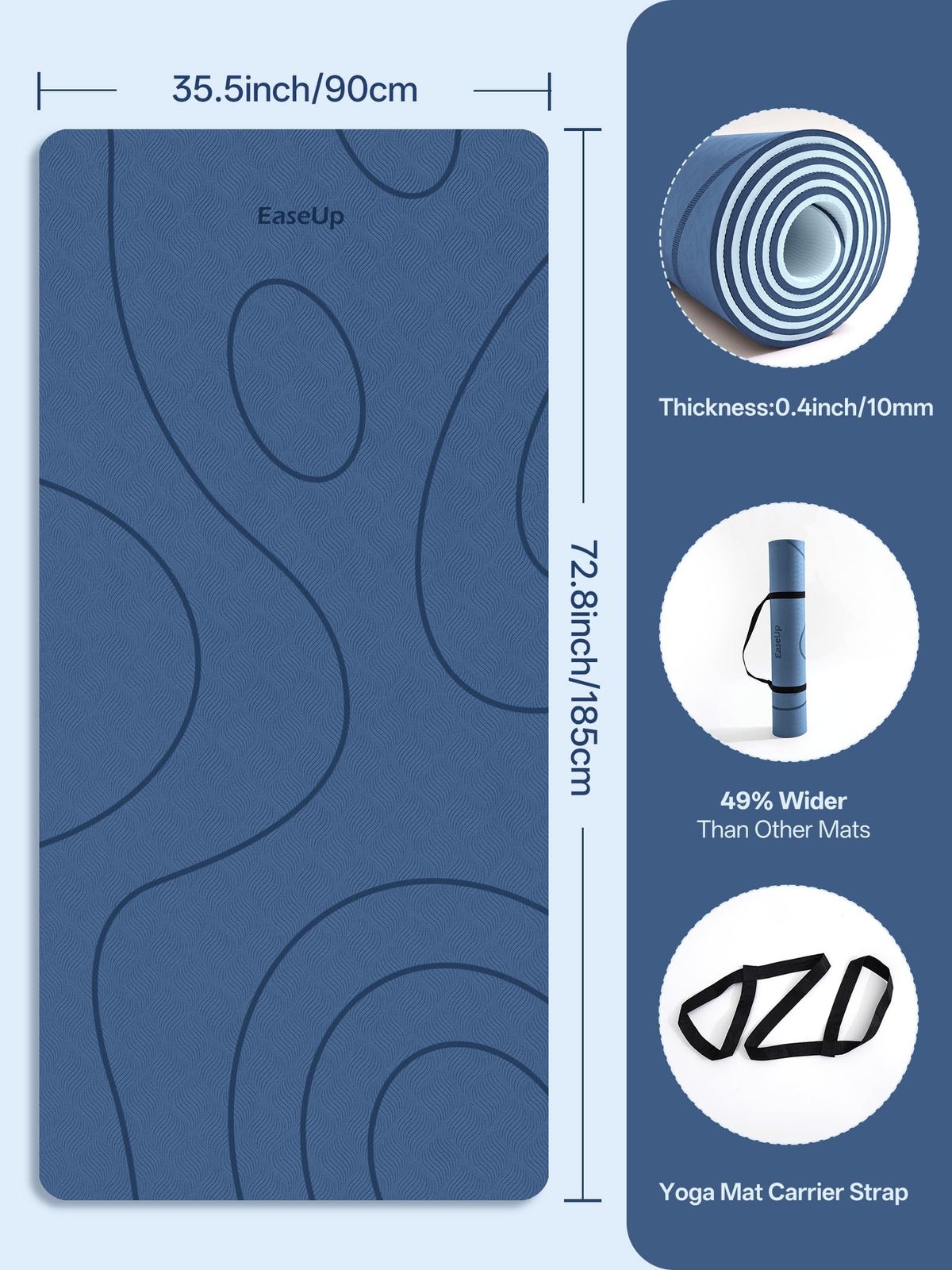 Large Yoga Mat 73x35.5x0.4" (Blue/sky blue)