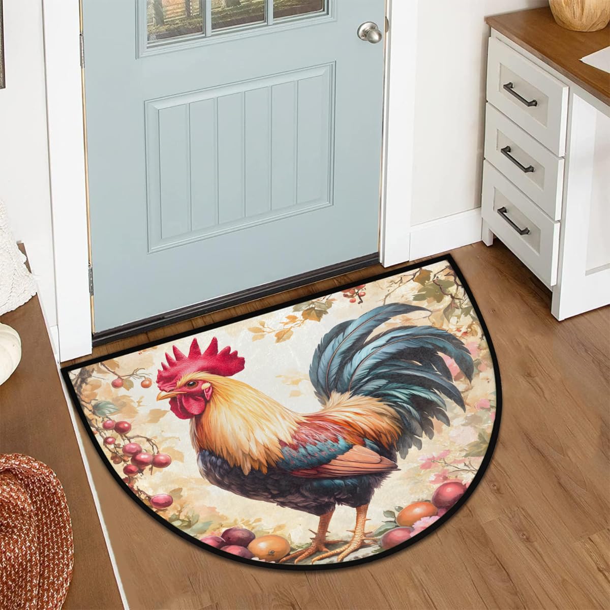 Rooster Animal Half Round Rug Half Moon Door Mat Half Circle Rugs (A:b-color 9)