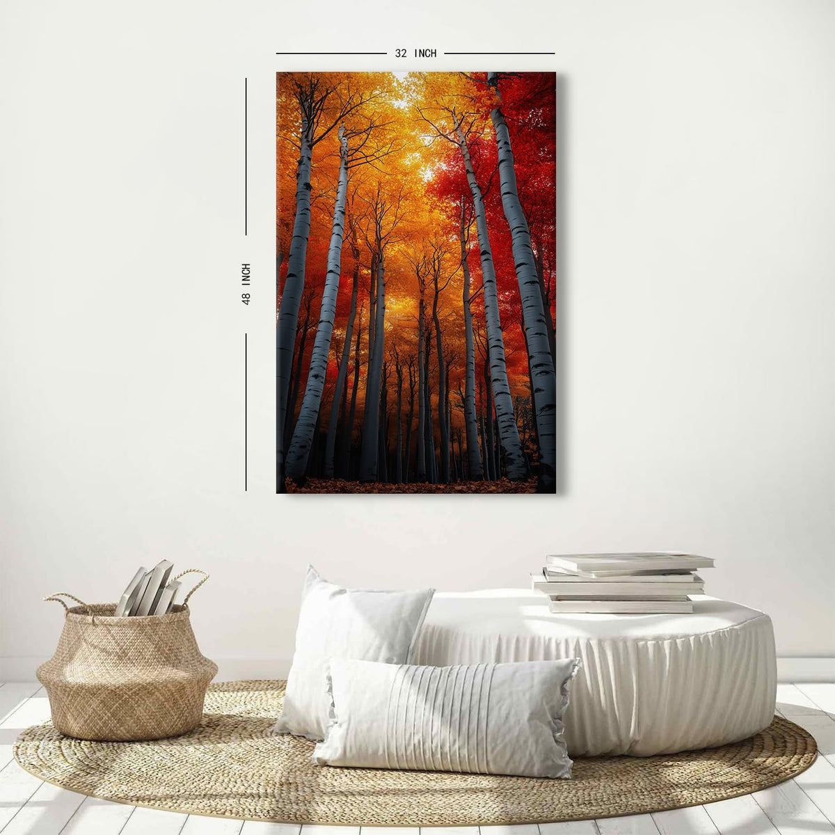 Vintage White Birch Tree Wall Art for Bedroom Nature Autumn Forest Wall Pictures Abstract Golden Leaf Canvas Prints Natural Botanical Photo Paintings Posters Large Artwork Bathroom Decorations 32x48" (32"L x 48"W / Fall01)