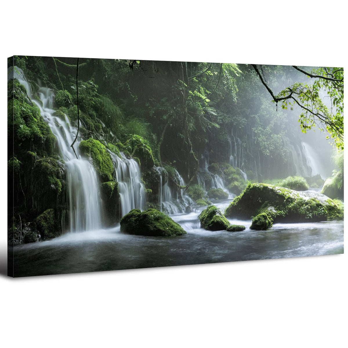 Green Forest Wall Art Lake Waterfall Nature Picture for Living Room Wilderness Mountains Zen Wall Decor National Park Photo Prints Canvas Rustic Scenic Poster Bathroom Bedroom Home Decorations 24x48" (48"L x 24"W / Forest Waterfall)