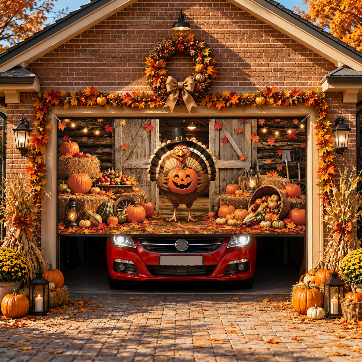 Thanksgiving Garage Door Banner Turkey Pumpkin 6x13FT Fall Harvest Backdrop (B-Thanksgiving Turkey)
