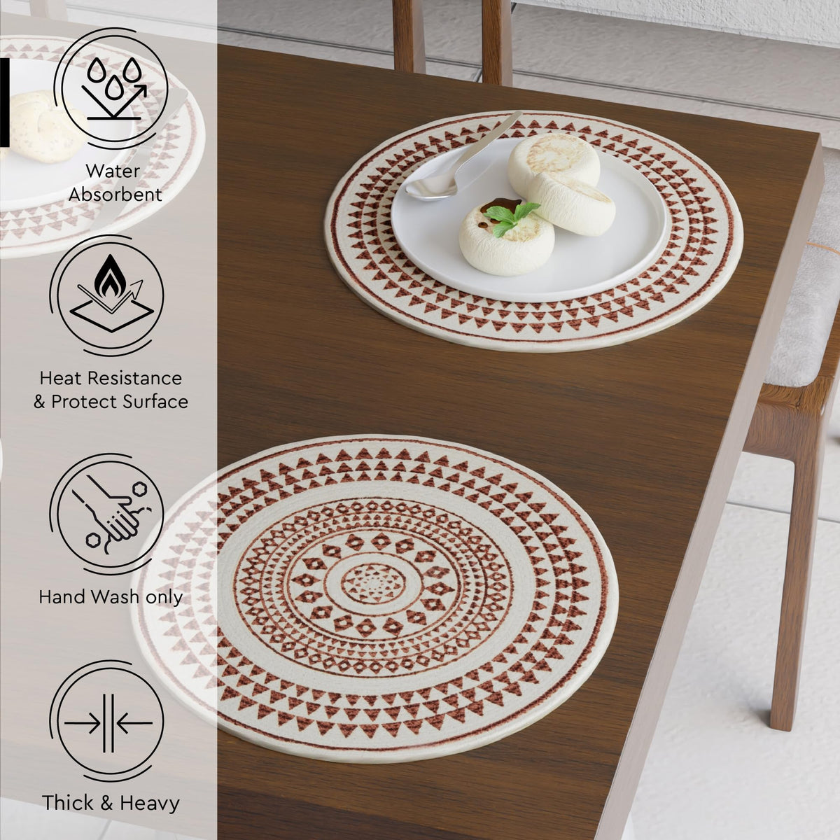 Dining Placemats (Maroon Mandala-3 Print / 13" (Set of 4))