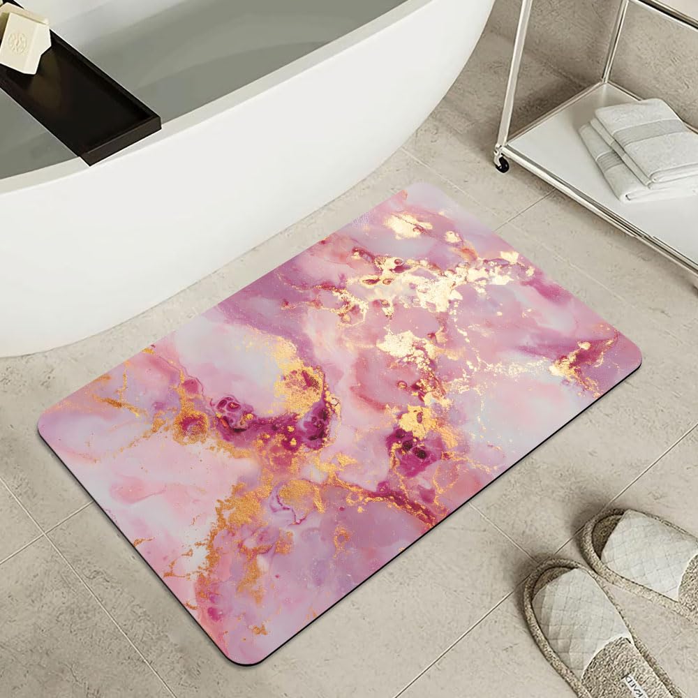 Bath Mat Bathroom Rug (Sofe Pink Gold Marble / 20 x 31 inches)
