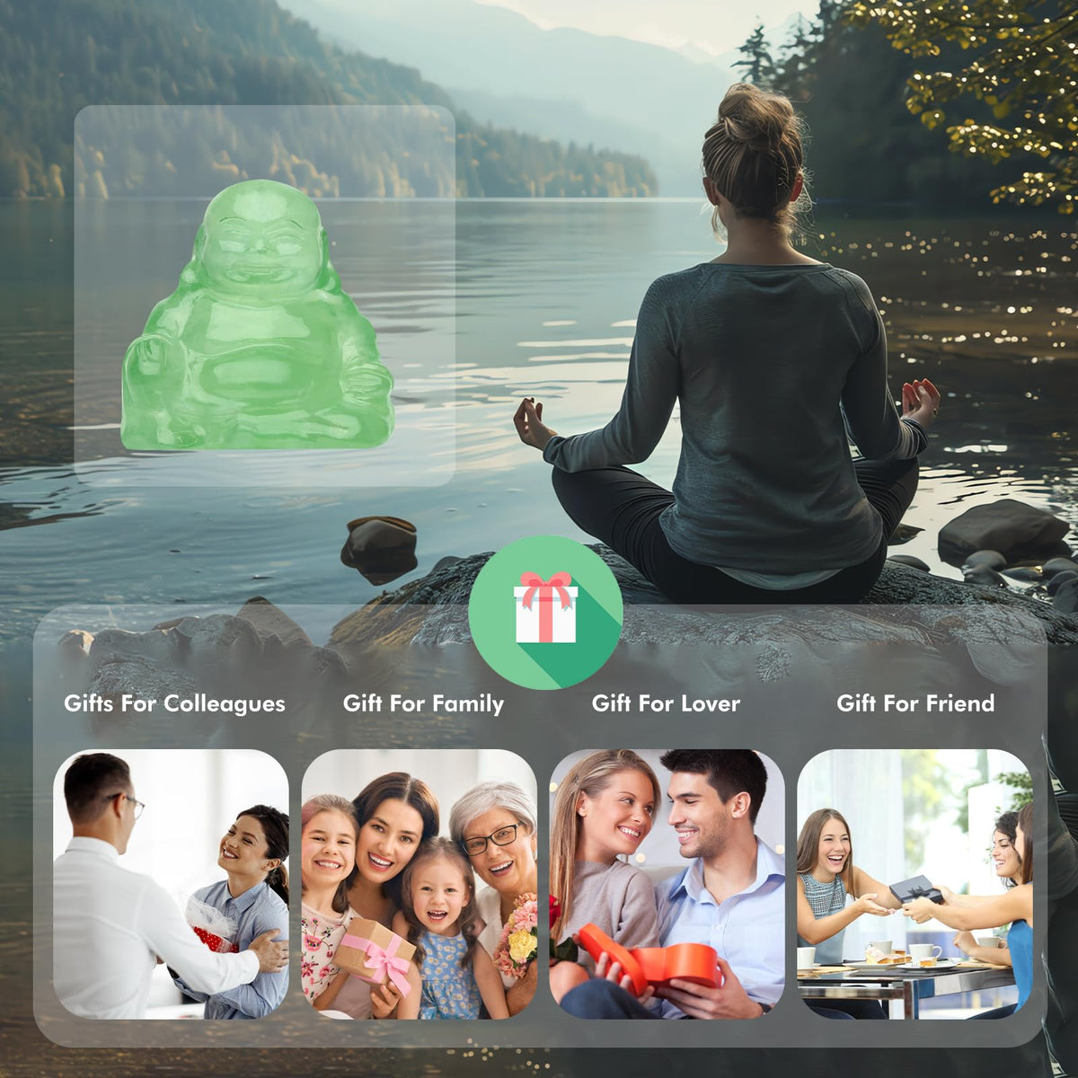 Fluorite Crystal Laughing Buddha Statue Meditation Decor Spiritual Art Piece Healing Stone Figurine Zen Altar Sculpture Feng Shui Gift Yoga Space Ornament Peaceful Home Temple Collectible (Fluorite Buddha)