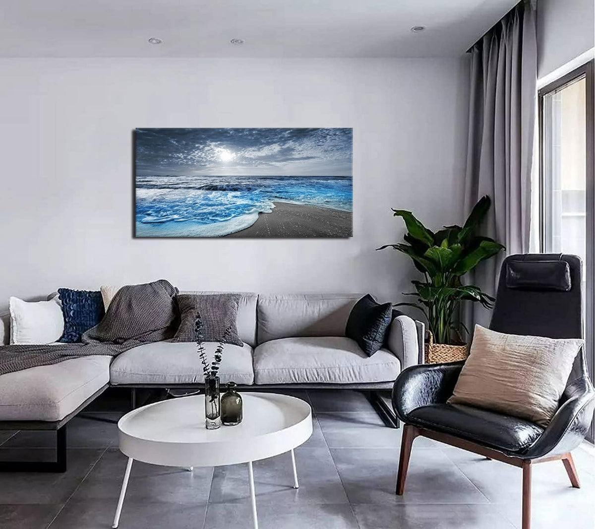 Beach Wall Decorations for Living Room Framed Canvas Wall Art Bedroom Beach Prints Posters Blue Ocean Room Decor Pictures Sea Artwork Painting Office Wall Décor Kitchen accessories 20x40 (beach blue / 40"L x 20"W)