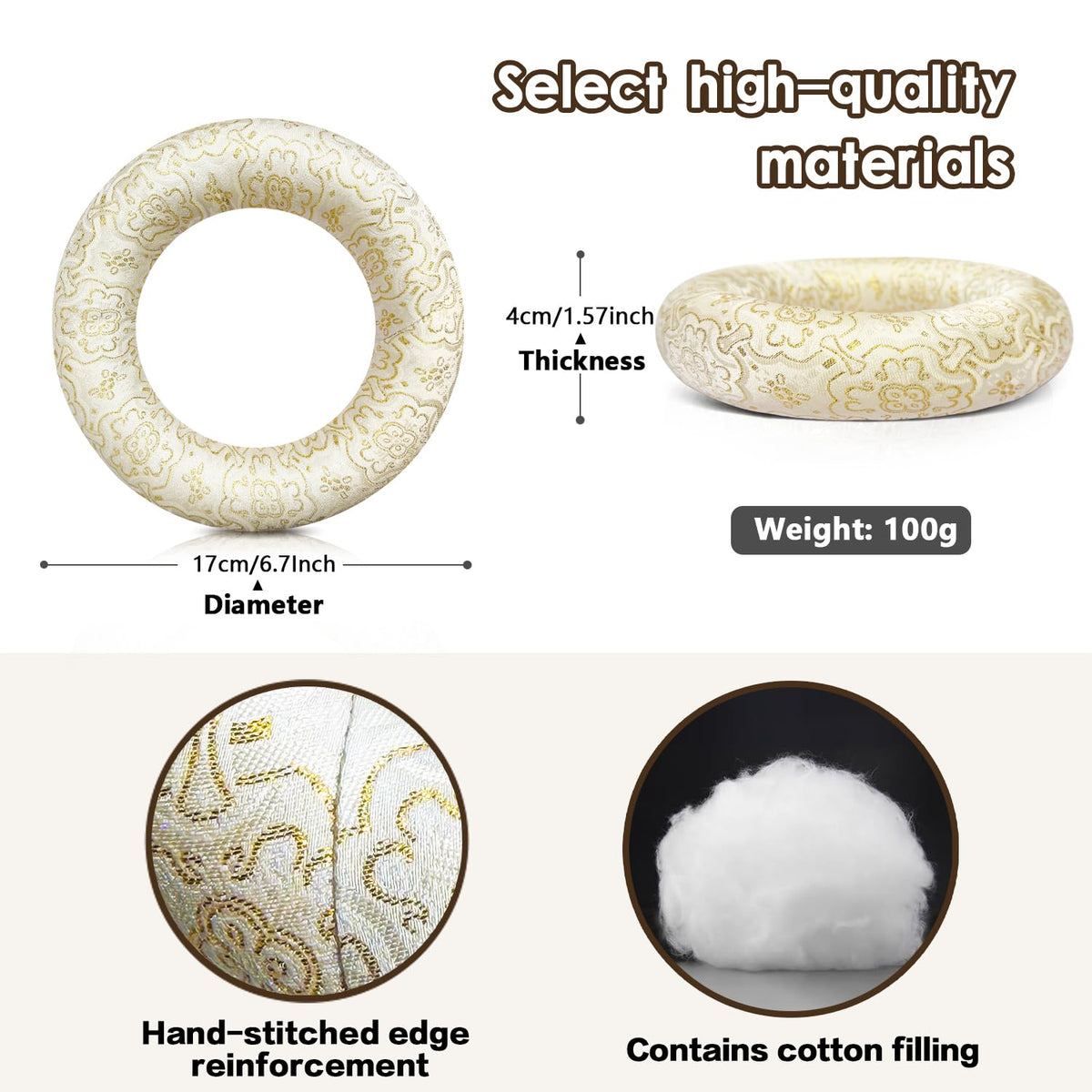 Singing Bowl Cushion for Crystal & Tibetan Singing Bowls (WhiteGold / 6.7 Inch)