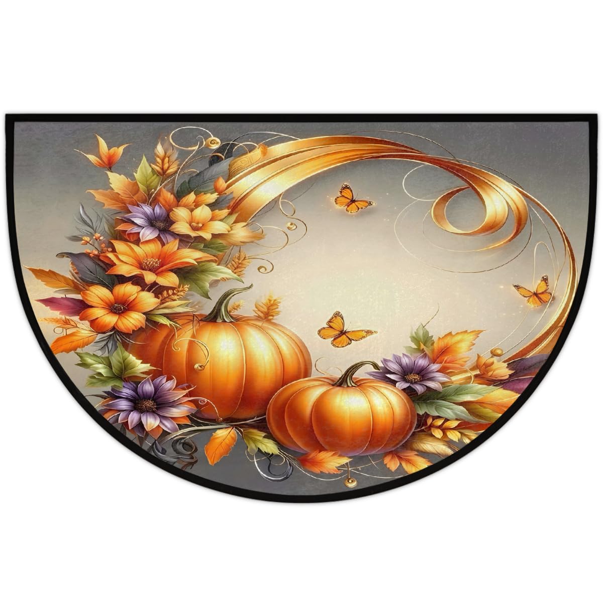 Pumpkin Half Round Door Mat Semi Moon Rug Fireplace Carpet Area Rugs (B:color:20)