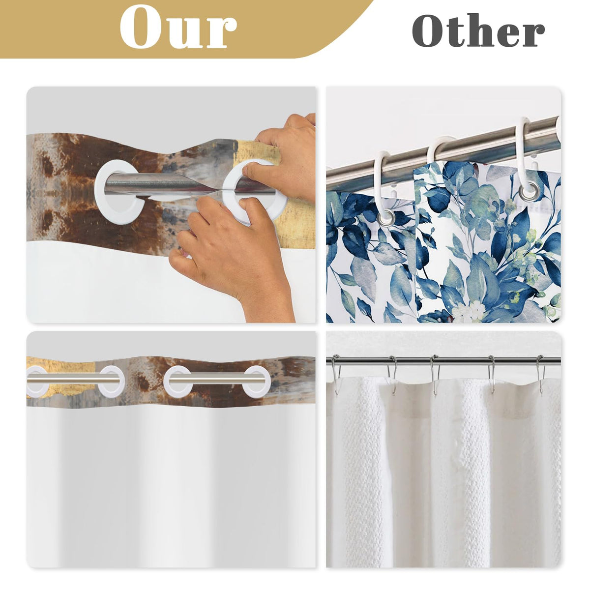No Hook Shower Curtain with Snap in Liner Set (Abstract-3)