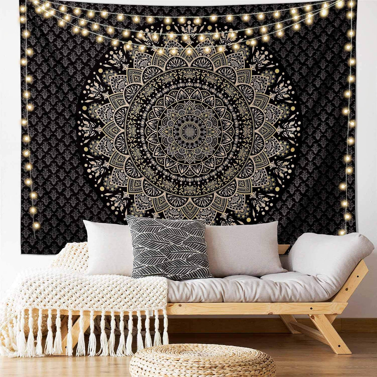 Black Mandala Tapestry Wall Hanging Psychedelic Medallion Wall Tapestry Aesthetic Indian Hippie Decor Bohemian Art Boho Home Decoration Blanket for Bedroom (79"L x 59"W / Mandala Tapestry-2)