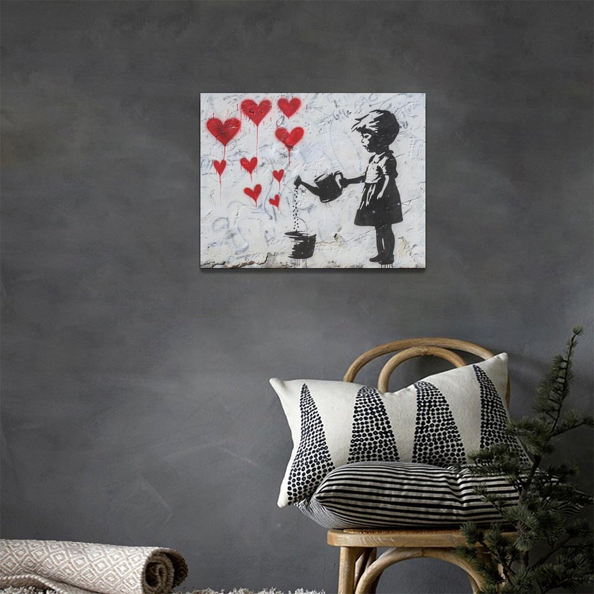 Banksy Girl Wall Art Heart Pictures Street Graffiti Canvas Wall Decor Kids Aesthetic Painting Pop Home Modern Artwork Decorations Framed for Living Room Bedroom Bathroom Office 16 x 12 inch (16"L x 12"W / kids)