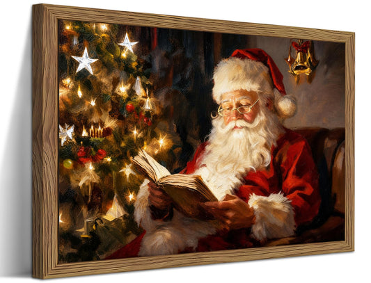 Vintage Christmas Canvas Wall Art (Santa Claus reading a book / 16"L x 12"W)