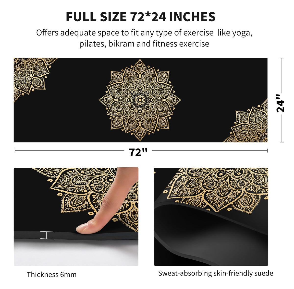 Yoga Mat Print Extra Thick TPE Non Slip Fitness Exercise Mat with Carrying Bag (Flower-B)