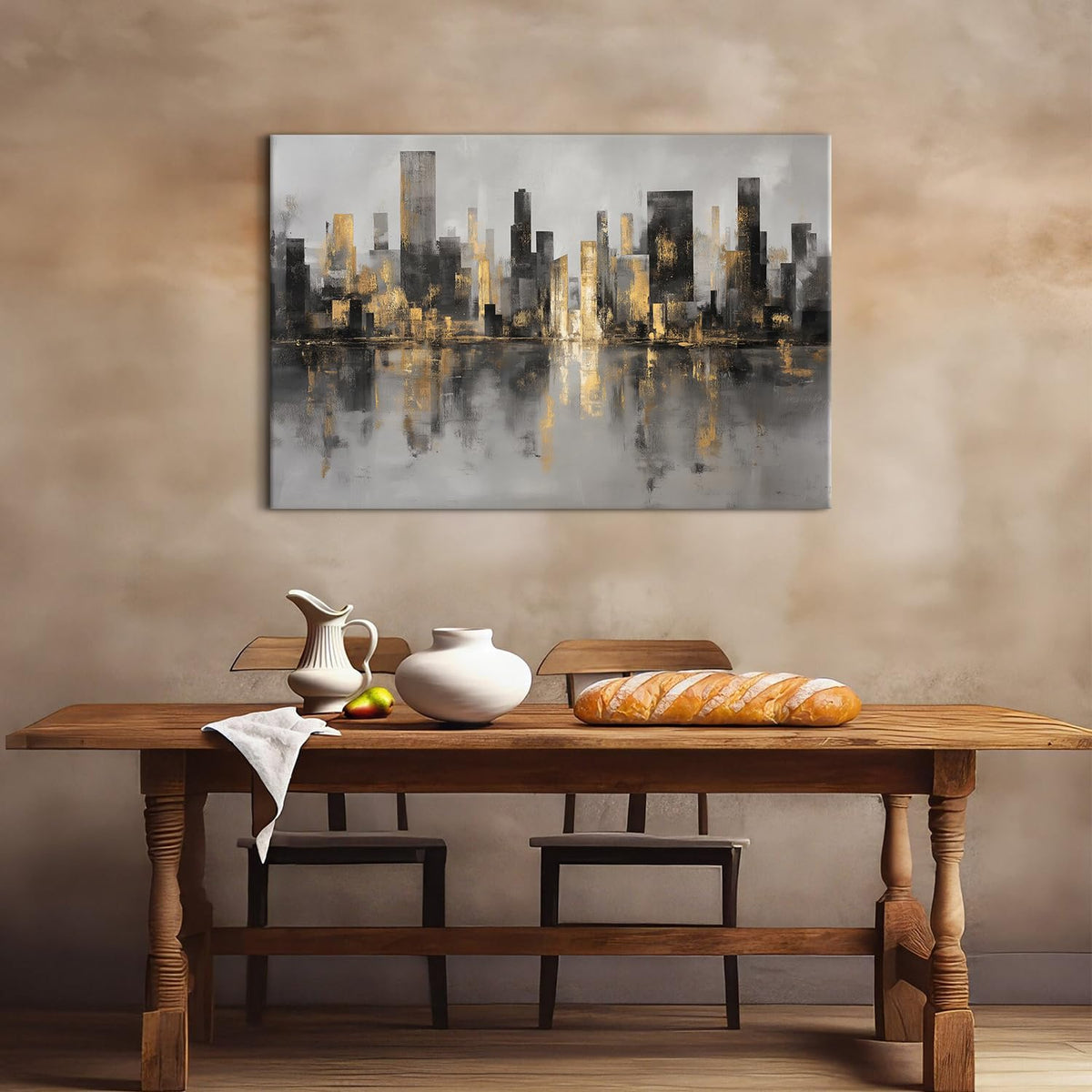 Abstract New York Skyline Wall Art Modern Black and Gold City Canvas Prints NYC Skyline Paintings Grey Contemporary Cityscape Framed Artwork for LIving Room Bedroom Office Home Decorations 32x48 (48"L x 32"W / New York)