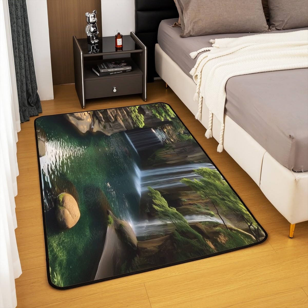 Waterfall Area Rug 5x7 Lake Cascade Scenery Chic (Green Brown / 4'11" x 6'6" (Rectangular))