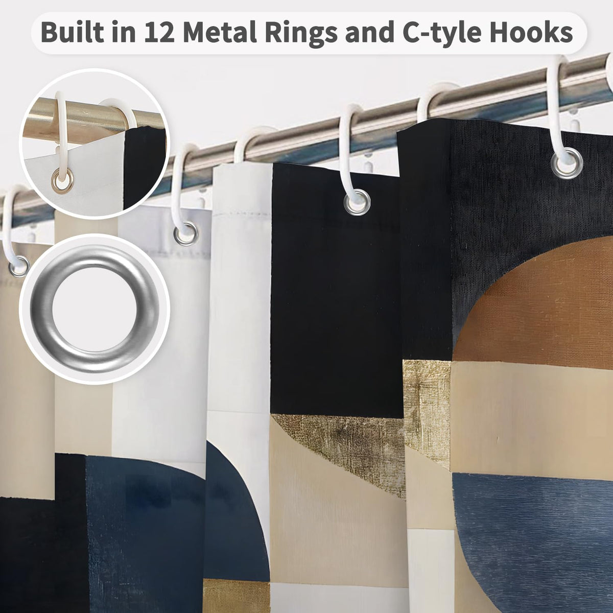 Modern Abstract Shower Curtain with Hooks (Artistic Geometric)