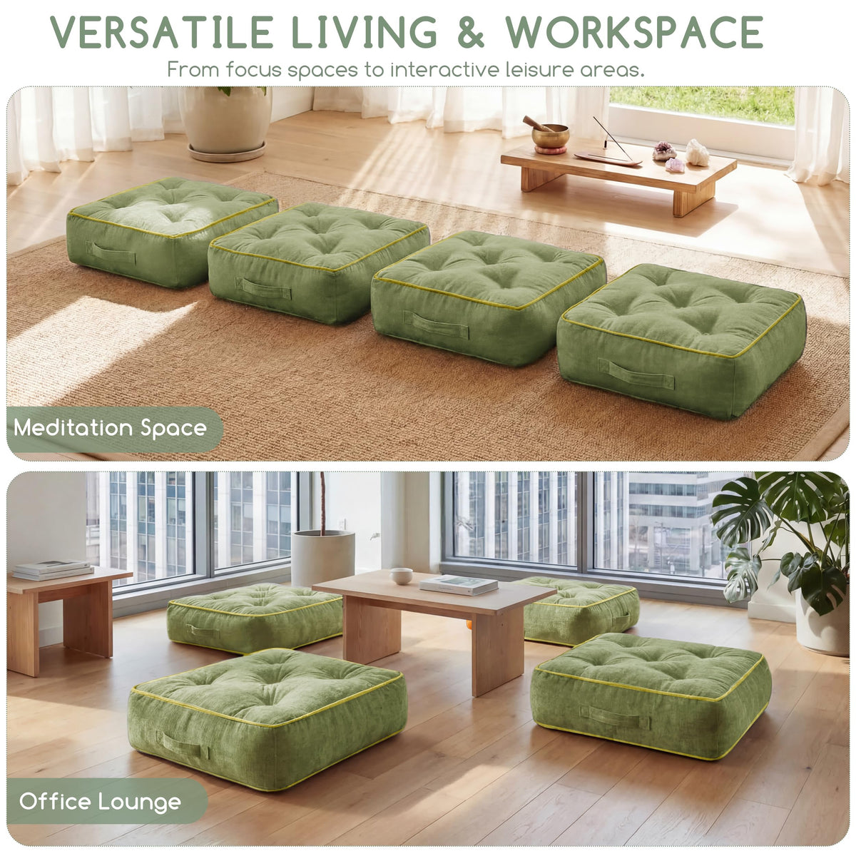 6" Extra Thick Floor Pillow Cushion for Adults (6" Thick(Pack of 1) / Square Green)