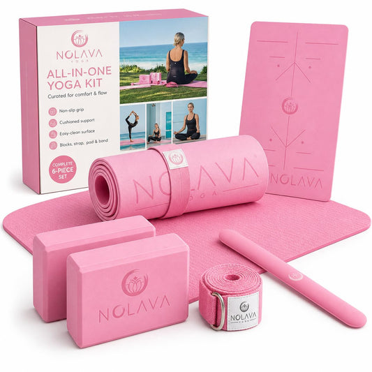NOLAVA 6 Piece Pink Yoga Mat Set (Coral Pink (6-Piece Set) / 6-Piece Set)