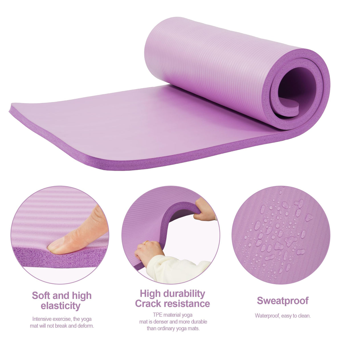 1" Extra Thick Yoga Mat (Taro Purple / 71"L x 24"W x 1"Th)