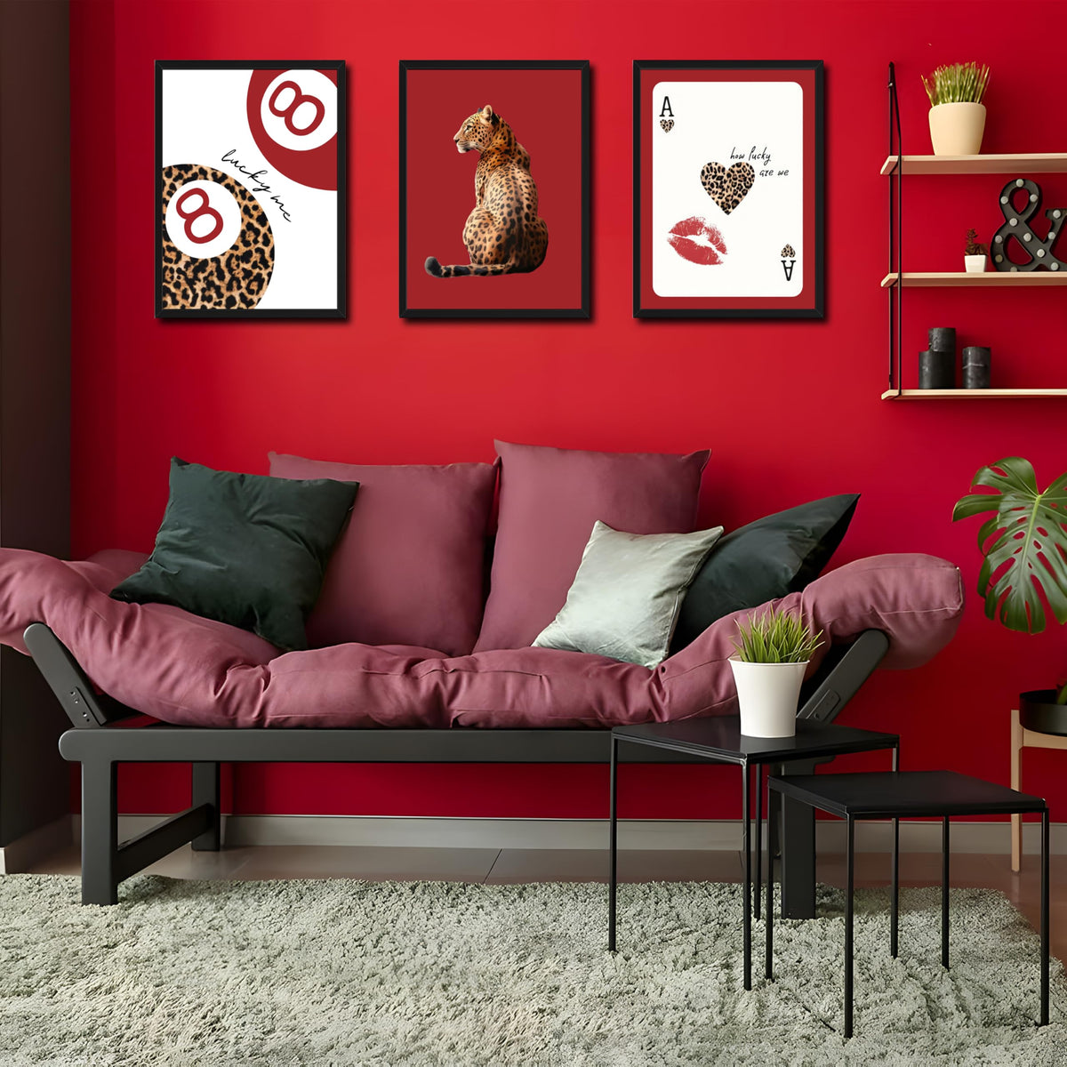 Framed Trendy Leopard Wall Art Set of 3 (Red Leopard / 24"L x 16"W)