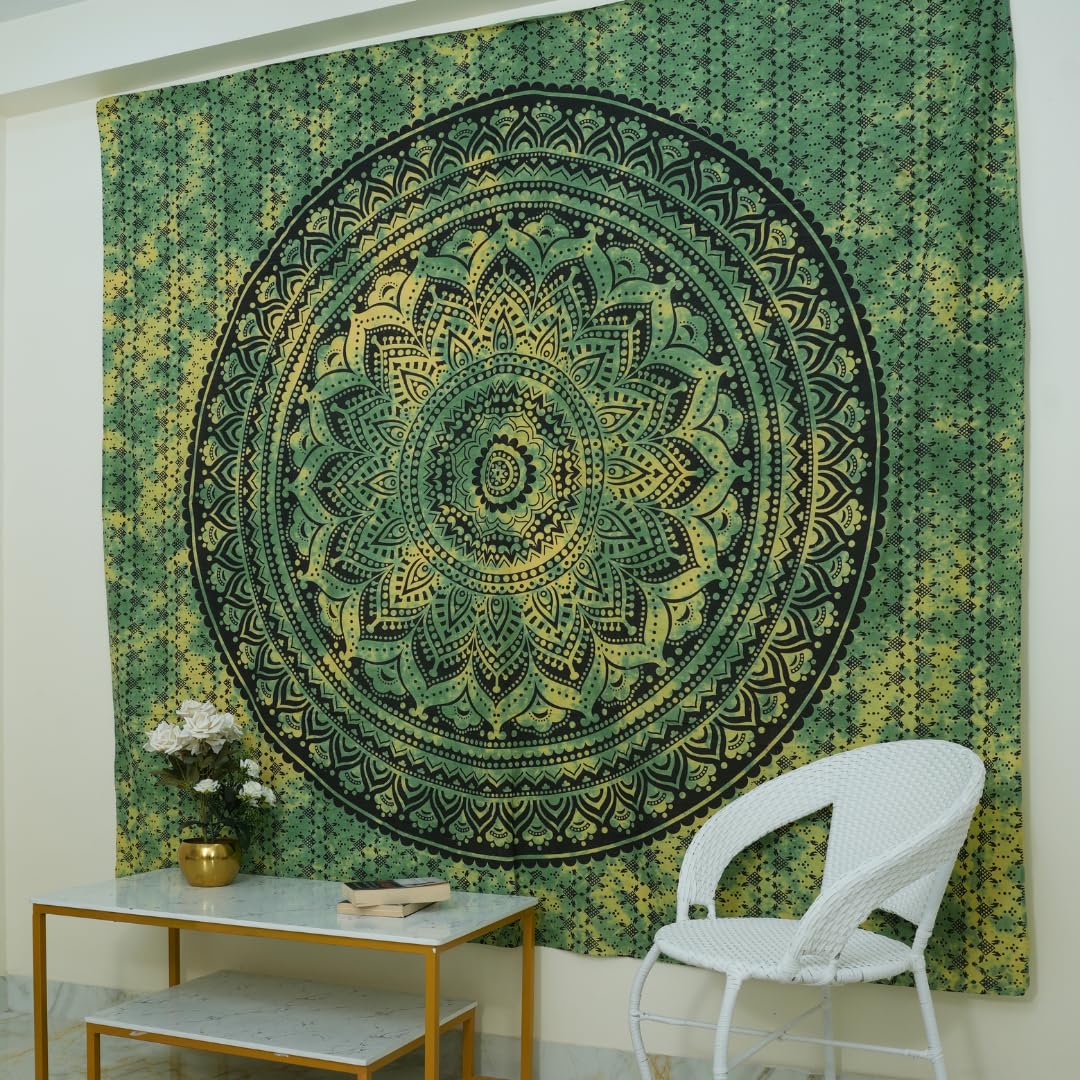 Handmade Cotton Mandala Wall Tapestry (Green / 60"L x 50"W)
