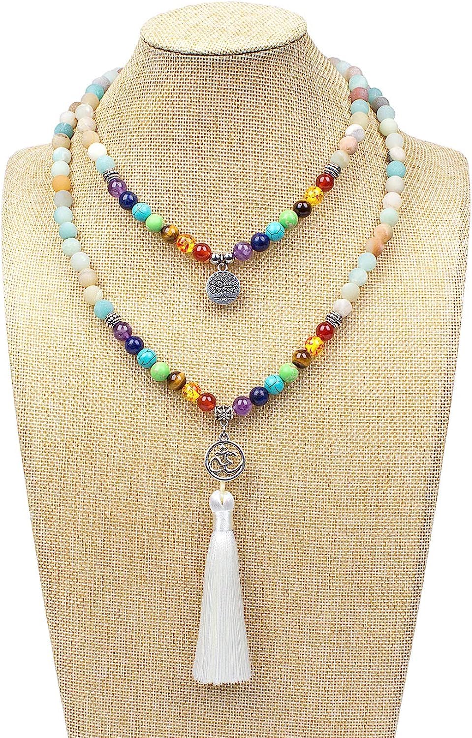 Necklace 108 Mala Beads Bracelet Buddhist Prayer Pendant Necklace (Tassel-Amazonite)