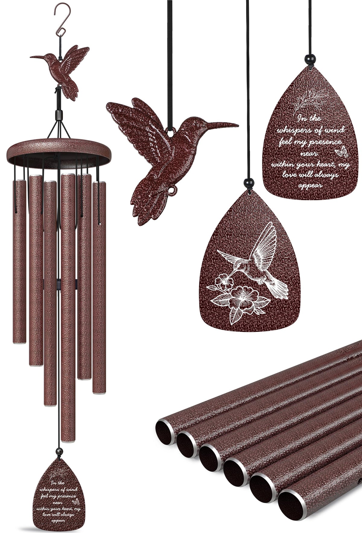 Hummingbird Memorial Wind Chimes for Loss of Loved One (Bronze - Hummingbird)