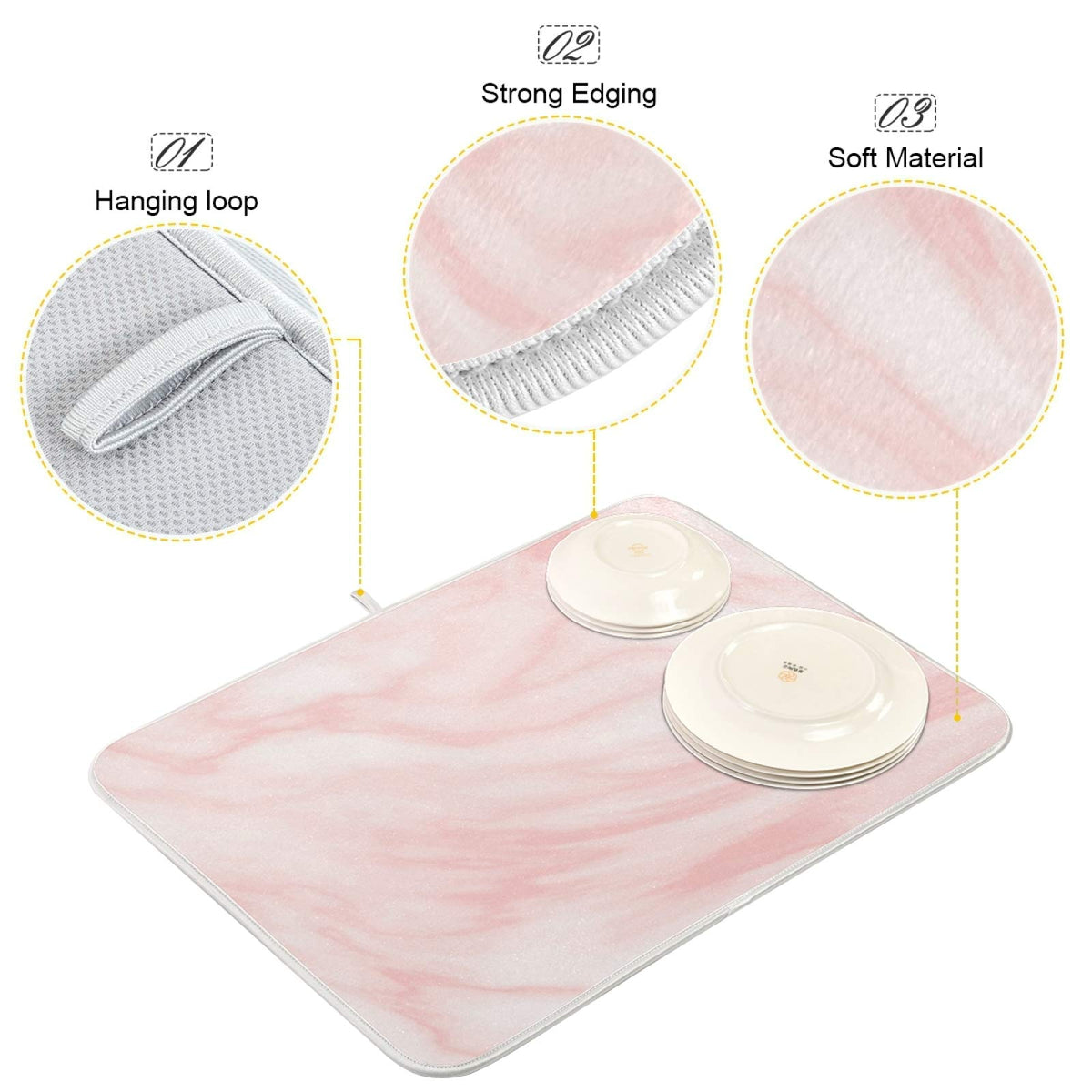 Super Absorbent Dish Drying Mat (Pink Coral Marble / 16" x 18")