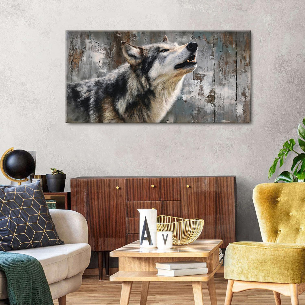 Wild Animal Wall Art Rustic Wolf Painting for Bedroom Farmhouse Cabin Decor Forest Wildlife Pictures Canvas Prints Natural Hunting Animals Artwork Woodland Nursery Poster Living Room Decoration 24x48" (48"L x 24"W / Wolf)