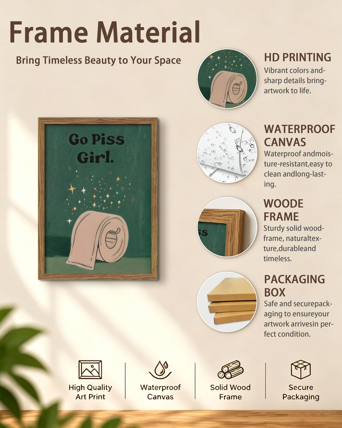 Funny Bathroom Wall Art Framed Canvas Print (A-Bathroom / 24"L x 16"W)