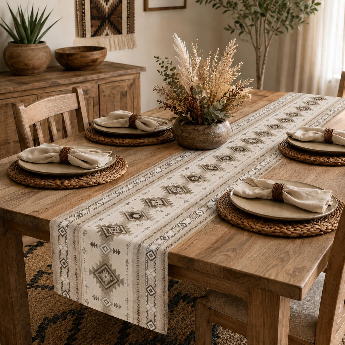 Boho Geometric Aztec Table Runner (13x108inch / Aztec 3)