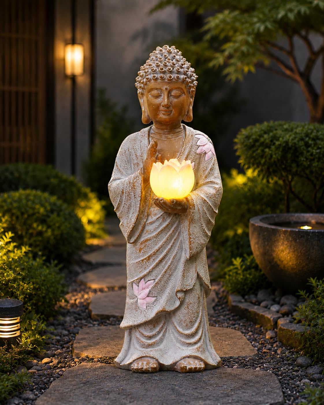 Solar Buddha Garden Decor (28CM White)