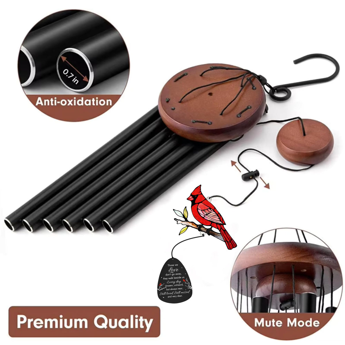 Memorial Wind Chimes for Loss of Loved One Cardinal Suncatcher Outdoor 36'' (36IN)