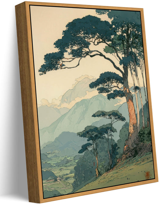 Floating Framed Vintage Japanese Forest Canvas Wall Art (Japanese Green Forest / 10L"x8W")