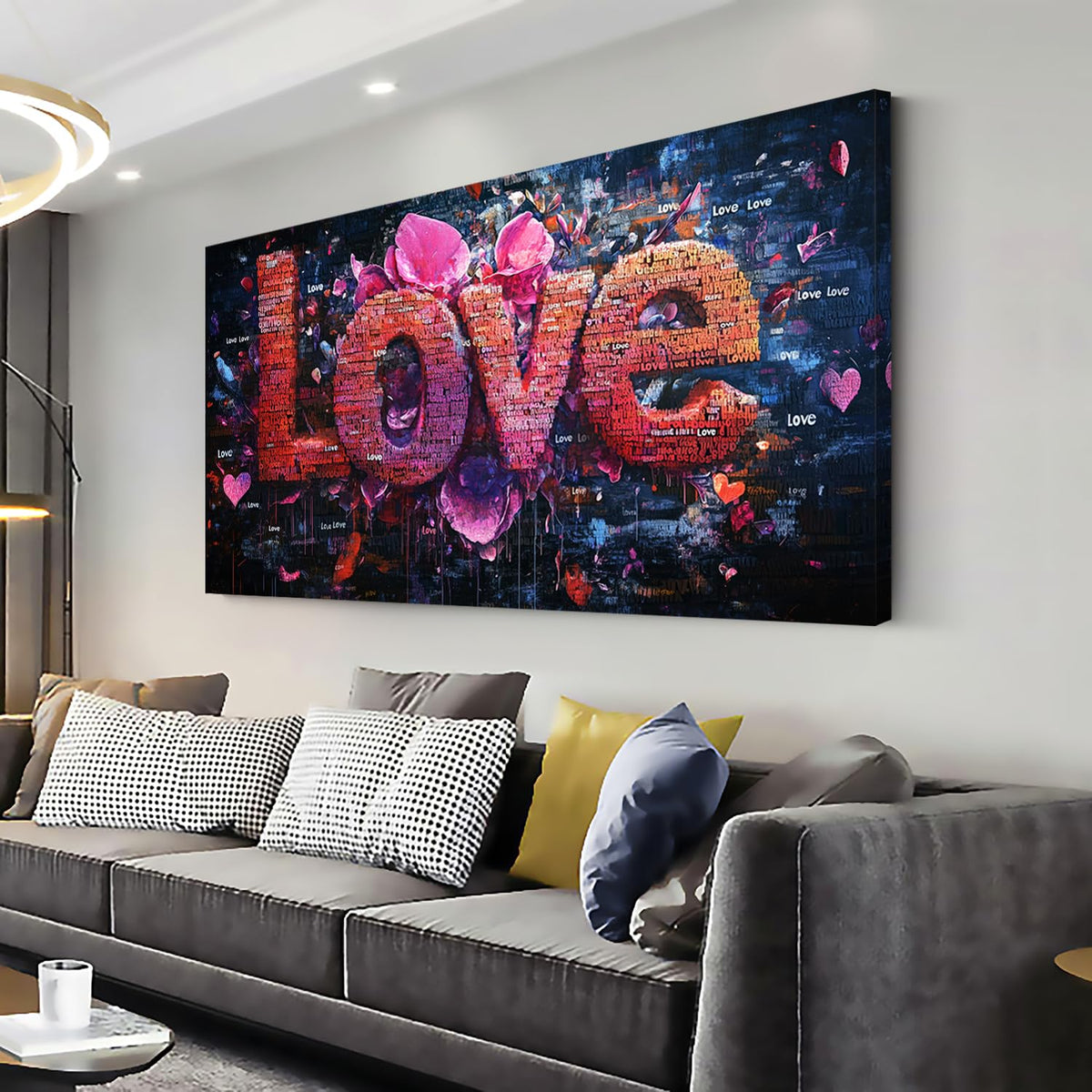Pink LOVE Typography Wall Art for Living Room Office Modern Romantic Expression Abstract Painting Prints Contemporary Canvas Artwork Dining Bedroom Decor Extra Large (Contemporary / Red Pink LOVE Typography Wall Art / 58L" x 28W")