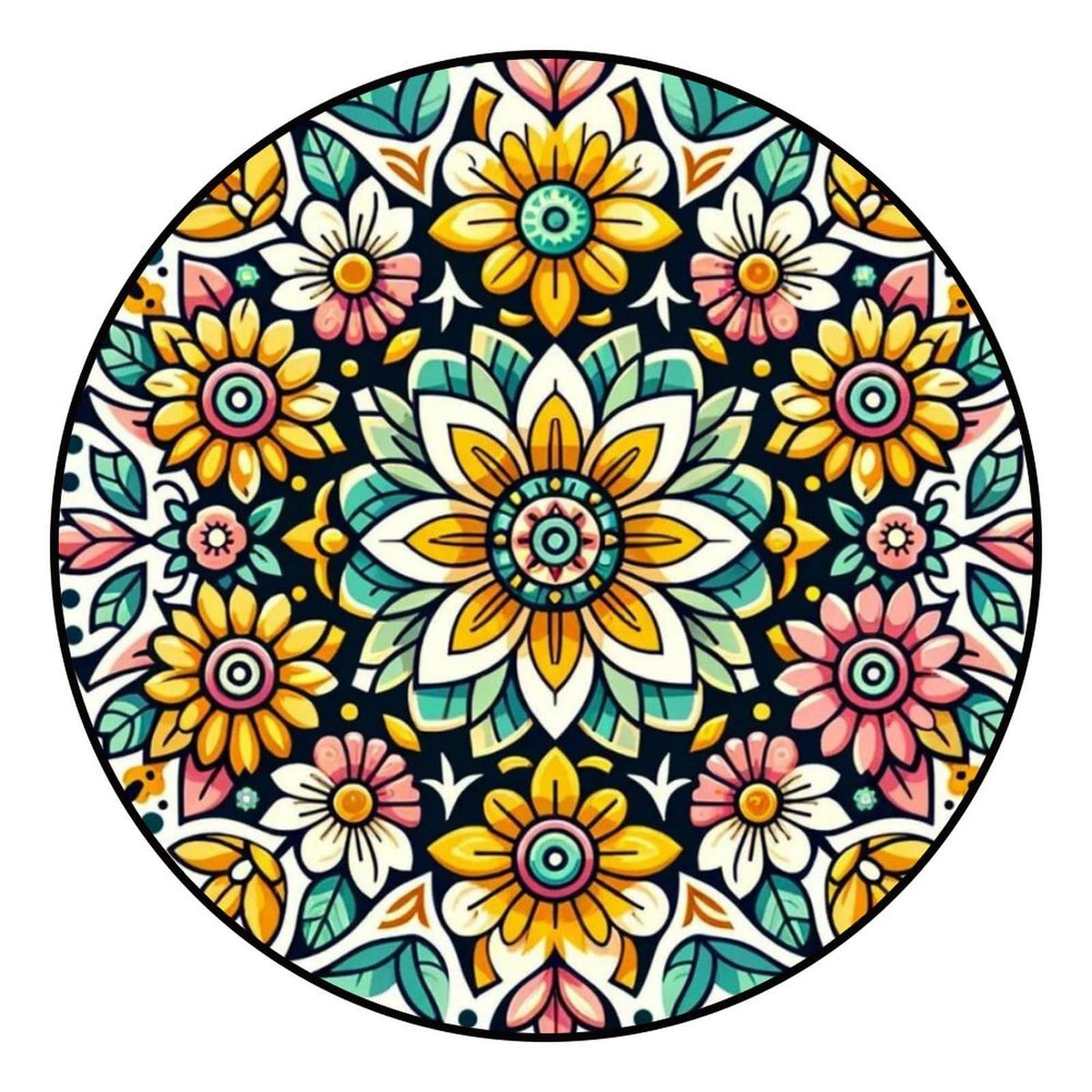 Round Area Rugs 3 FT Washable Non Slip Circle Rug (Geometric Florals / 3' (Round))