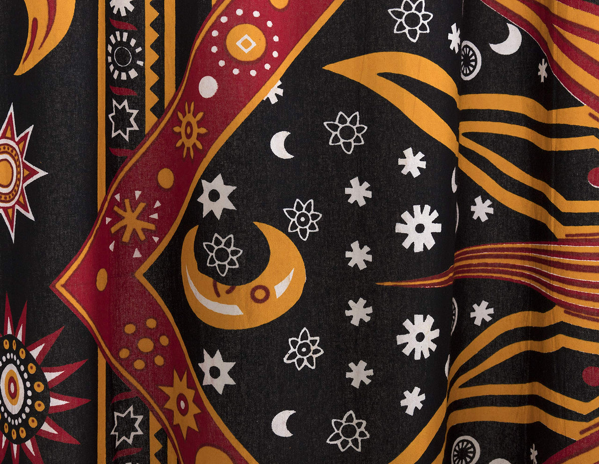 Indian Burning Sun Hippie Mandala Window Curtains (84"W x 100"L (Pack of 2) / Golden Black)
