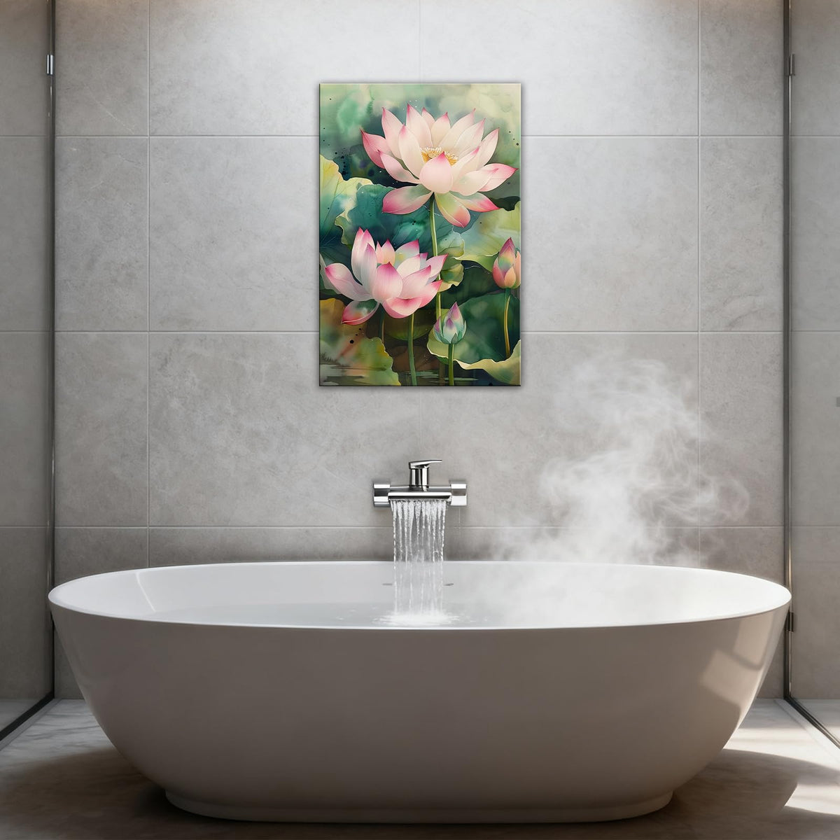 Lotus Canvas Wall Art Watercolor Pink Lotus Flower Painting Print Zen Spiritual Decor for Living Room Bedroom Bathroom Home (Artwork-7 / 36"L x 24"W)