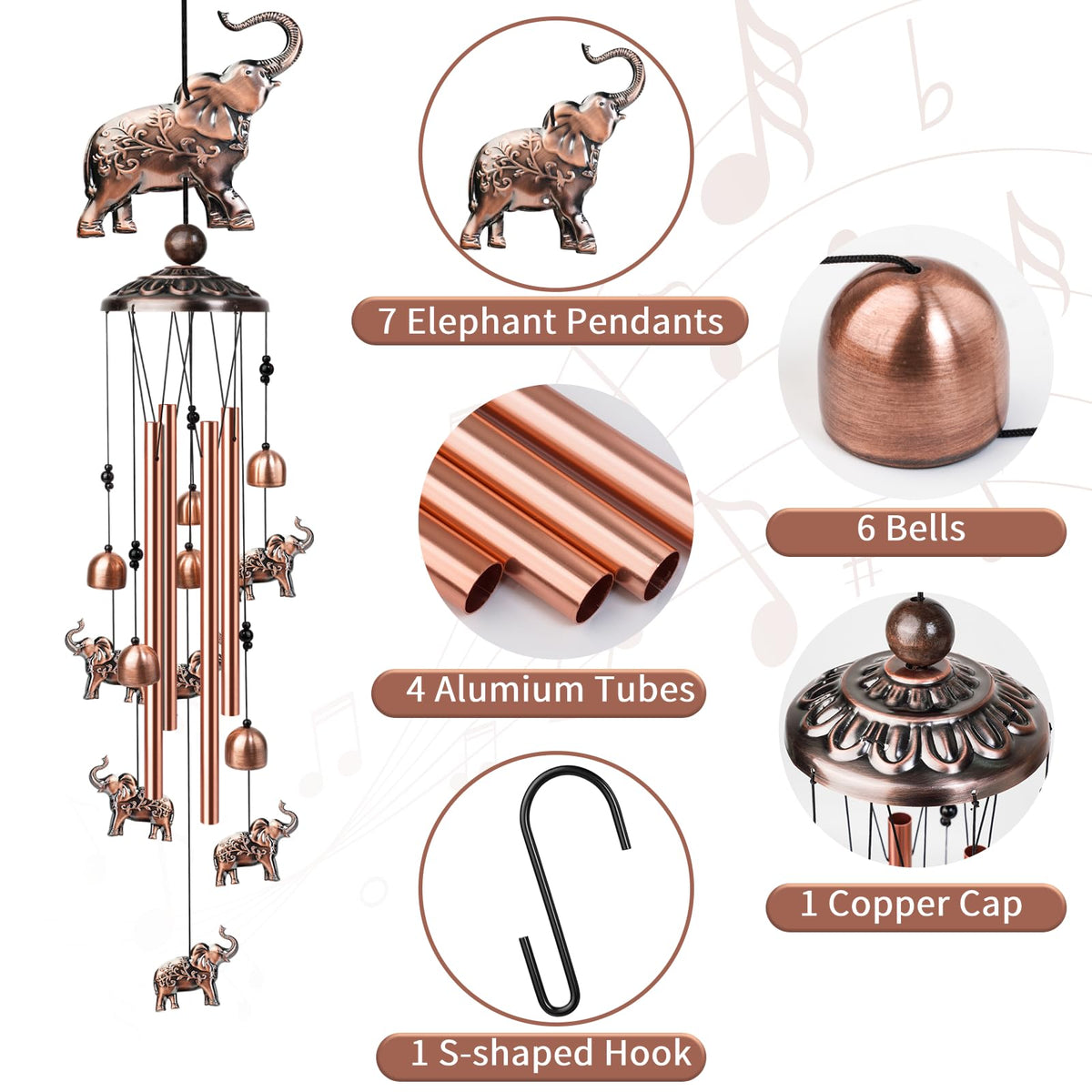 Elephant Wind Chimes (Copper / Elephant)