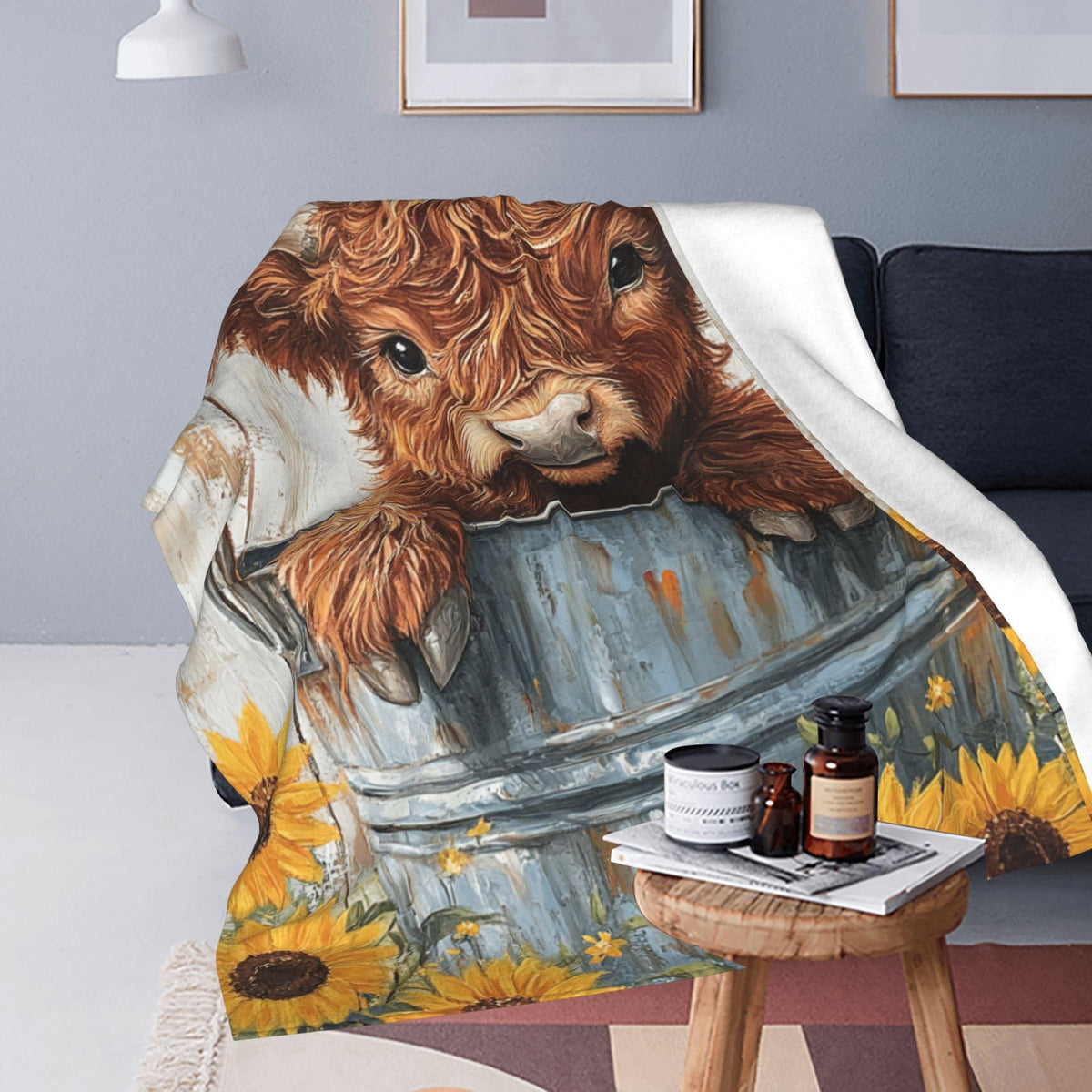 Highland Cow Fleece Blanket Farmhouse Sunflower Gifts Room Decor 30"x40" (Highland Cow / 30"X40")