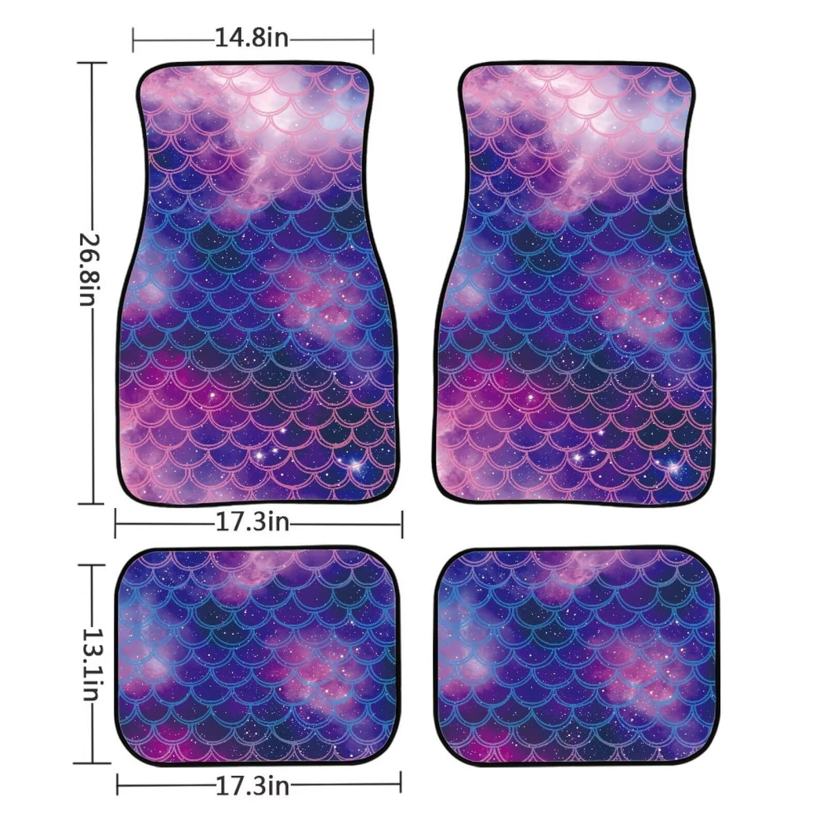 Mermaid Scales Cars Floor Mats Blue Automotive Floor Mats Universal 4 Piece Car Carpet Mat Set Non Slip Rubber Automotive Foot Mat Washable Mermaid Scales Car Accessories (Blue Mermaid Scales)