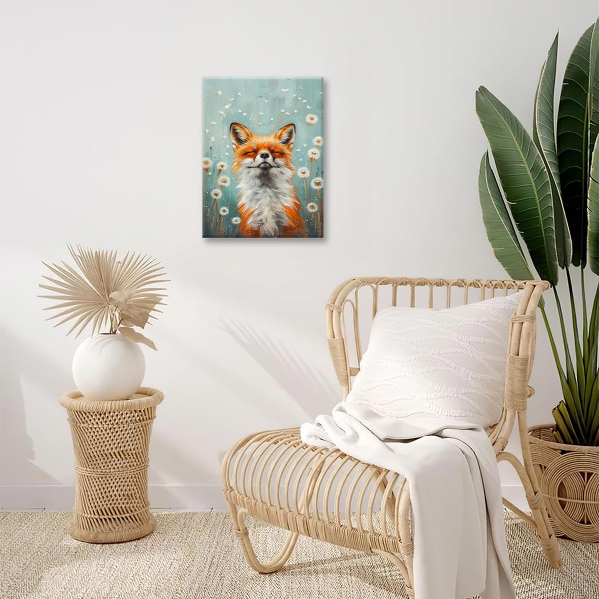 Fox Wall Art Woodland Dandelion Wall Decor Pictures Painting Canvas Prints Framed Home Artwork for Bathroom Bedroom Office 20"x24" (Dandelion Fox / 24"L x 20"W)