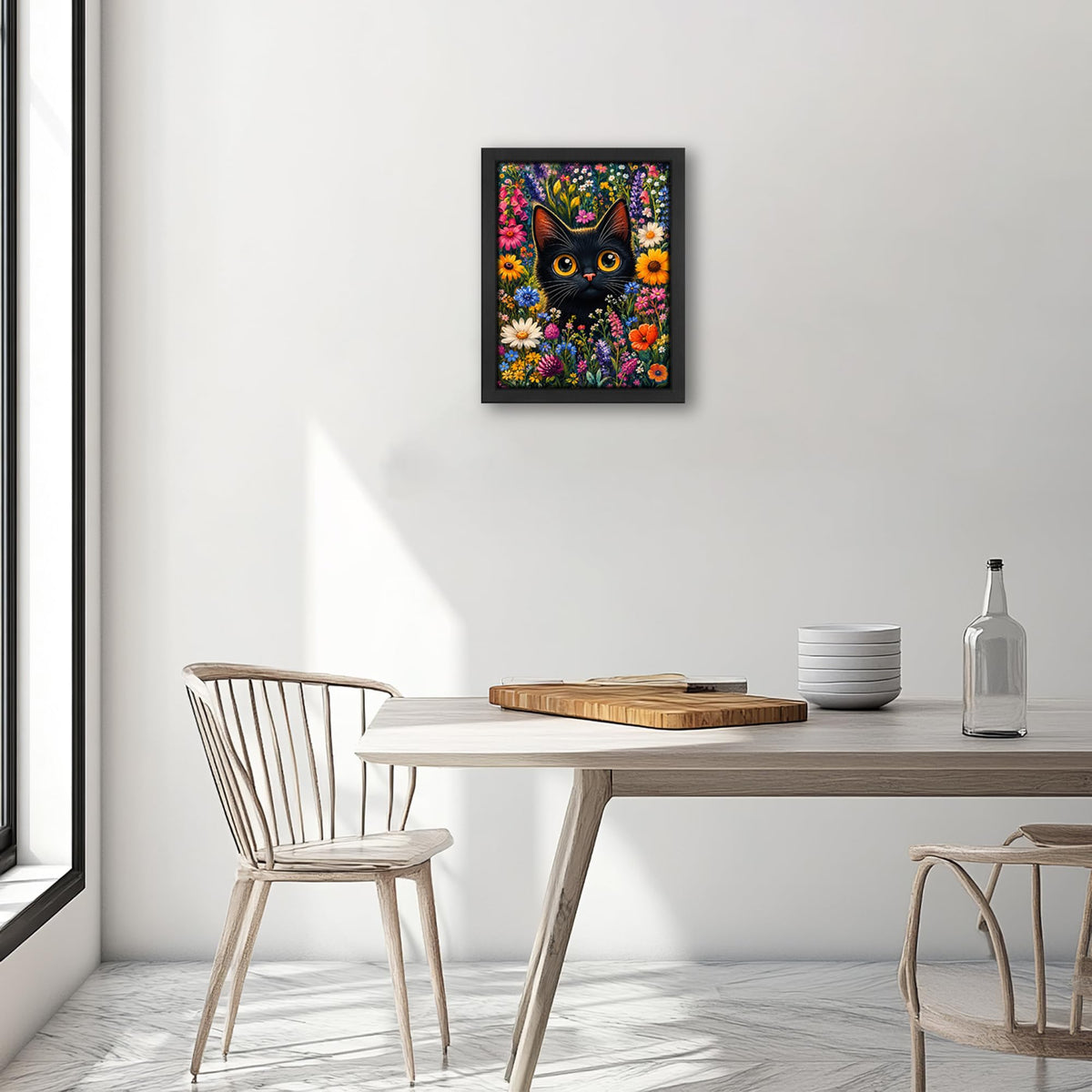Black Cat Floral Decor Wall Art (Wall Art Framed 47 / 20"L x 16"W)