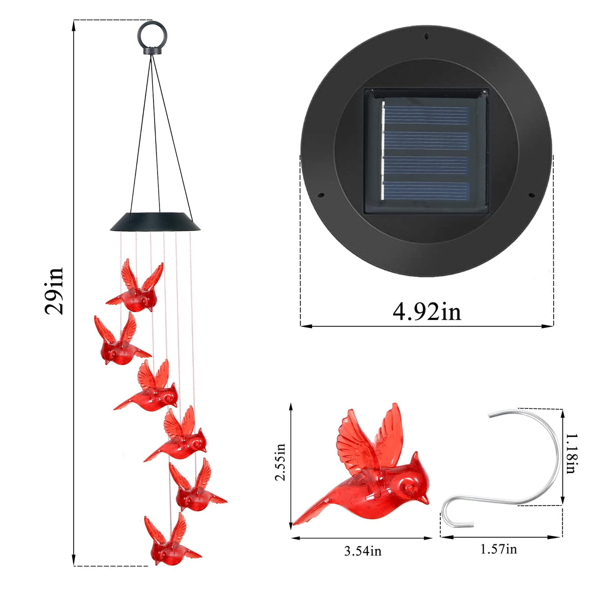 Cardinal Solar Wind Chimes Outdoor Christmas Cardinal Gifts for Women