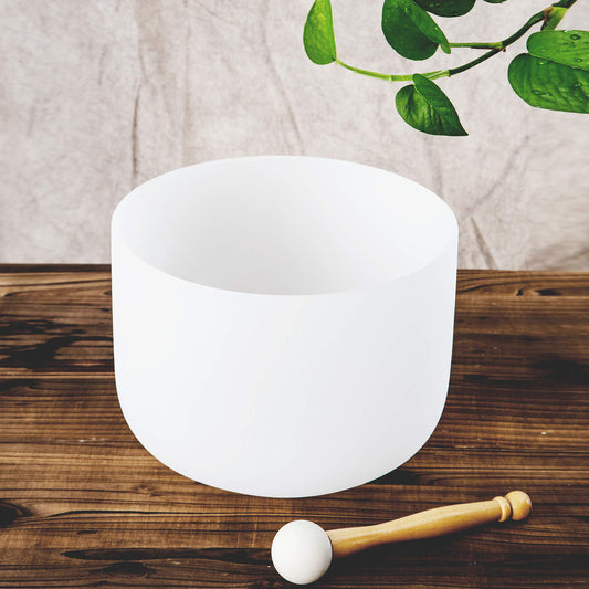 Quartz Crystal Singing Bowl F Note Heart Chakra White 8" with Heavy Duty Carrying Case Suede Striker (8" F Note / white)